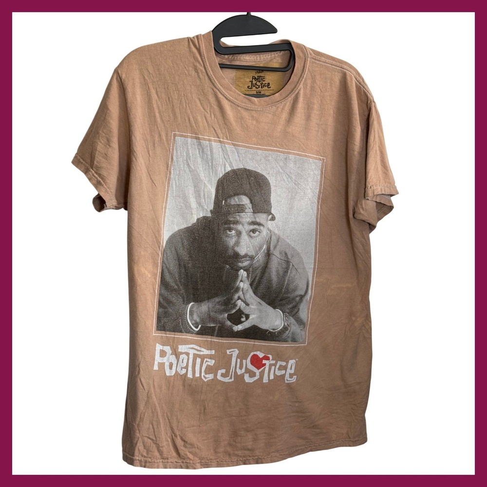Poetic Justice Tupac Shakur Graphic Tee Tan Short Sleeve Shirt Mens SM SM